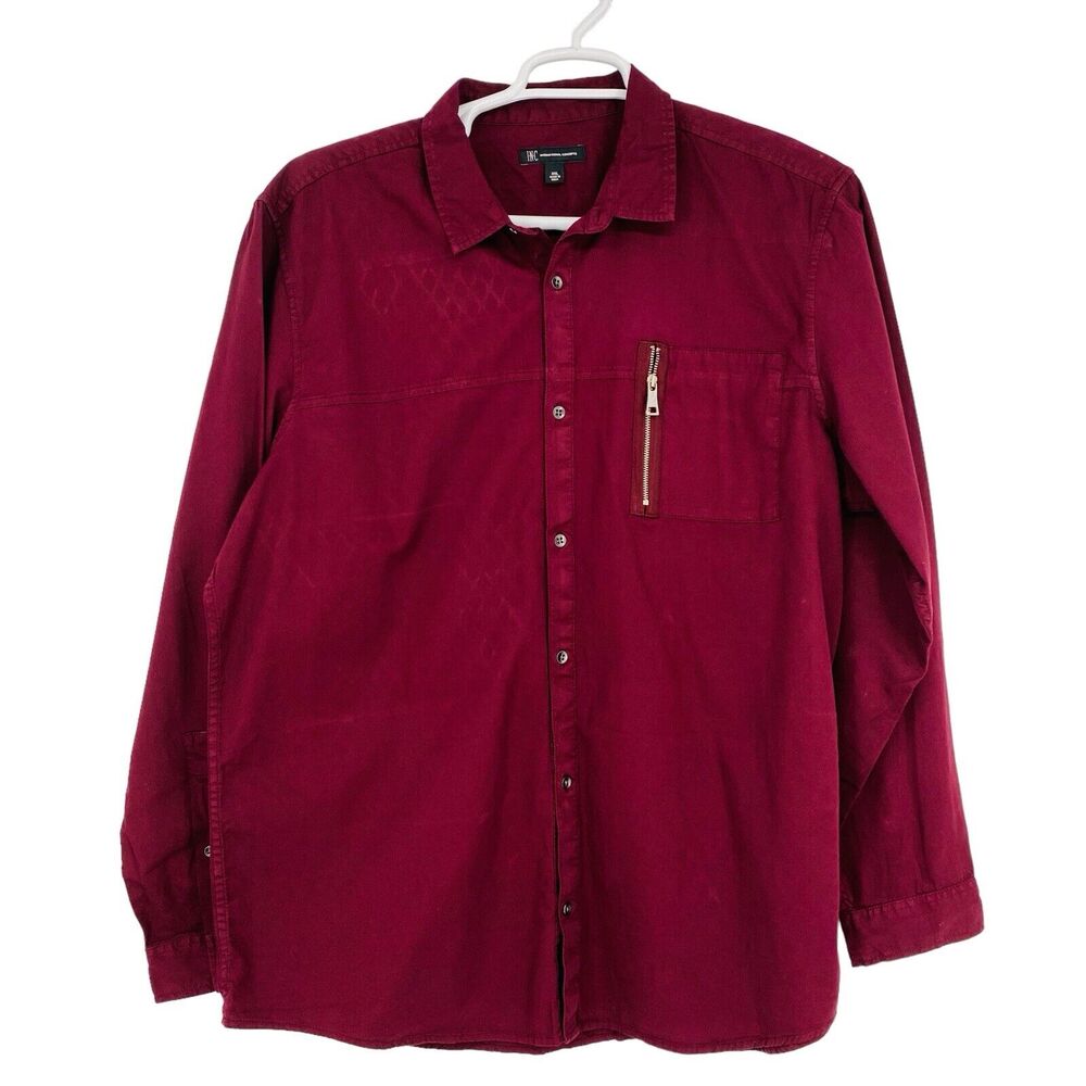 INC International Concepts Mens Maroon Long Sleeve Button Up Shirt Sz 2XL‎